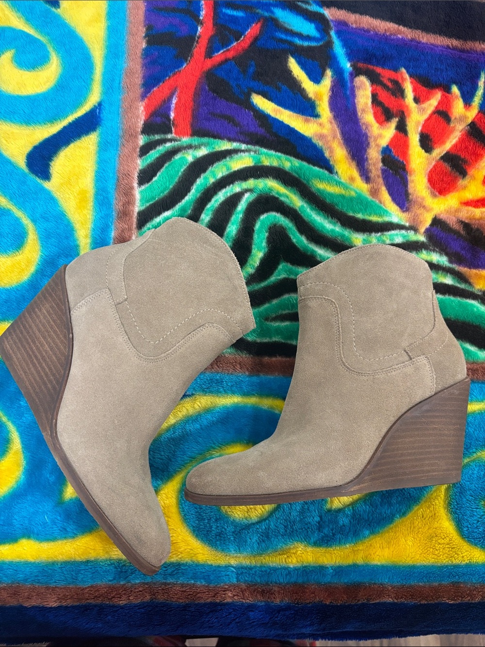 Lucky Brand Taupe Suede Wedge Ankle Boots